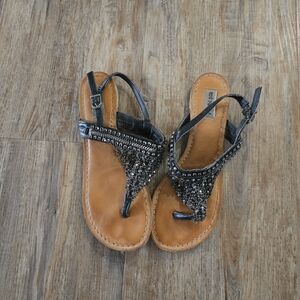 Not Rated Black Beaded Thong Sandals - Size 7